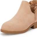 FISACE Girls Ruffled Ankle Boots V Cut Out Chunky Low Heel Dressy Western Booties (13 Little Kid, Light Brown)