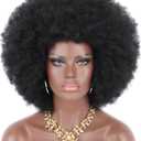 Kalyss 16" Women's Short Afro Kinky Curly Hair Black Wigs for Black Women Afro Wig Large Bouncy and Soft Natural Looking Premium Human Hair Blended Hair Wigs for Women,150% Density