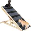 Large Dog Ramp for Bed Couch, Extra Wide Portable Wooden Pet Ramp, 4 Adjustable Height from 11.6'' to 22.4'', Pet Step for  Dog Cat with Non-Slip Mat, Up to 143lbs, Use for Car Couch Bed