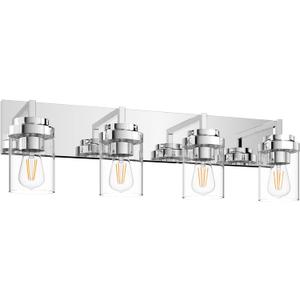 Espird Chrome Bathroom Light Fixtures, 4 Light Bathroom Vanity Light with Clear Glass Shade, 30 in Modern Vanity Light, Bathroom Lighting Fixtures Over Mirror for Bathroom/Living Room