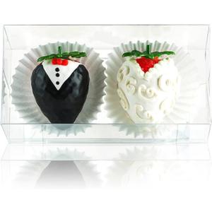 RomanticBaking 100 Pack 4 1/2" x 2 1/4" x 2" Small Chocolate Covered Strawberries Boxes for Mini Cupcakes, Hot Cocoa Bombs, Clear Plastic Party Favors for Christmas