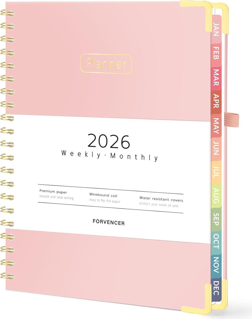 Forvencer 2026 Planner, Hardcover Calendar Planner Weekly and Monthly, Jan 2026 - Dec 2026, 8.5" x 11", Spiral Daily Organizer for Home School, Pink