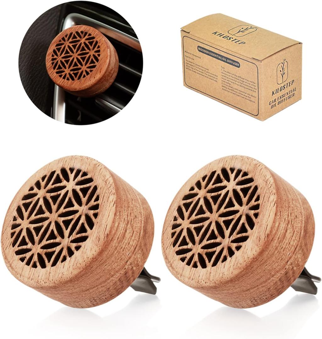 Essential Oil Car Diffuser, 2 PCS Car Aromatherapy Wood Diffuser with Vent Clip