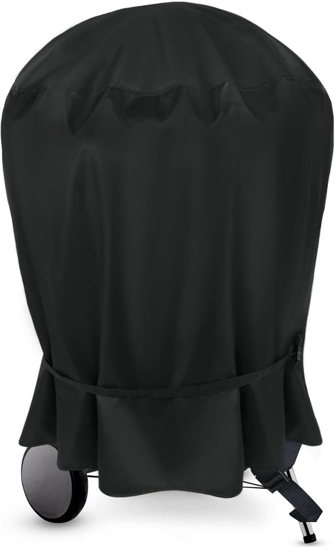 NettyPro Grill Cover for Charcoal Kettle Grill 22 inch, Heavy Duty Waterproof Outdoor Round Smoker Cover, Fade and UV Resistant Small BBQ Grill Cover, 27" W x 25" D x 35" H, Black