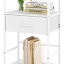 HOMEKOKO 3-Tier Bookshelf with Adjustable Flip Top, Living Room Industrial Movable Bookcase, Rustic Book Shelf with Drawer, Wood-Metal Rustic Bookshelves (White)