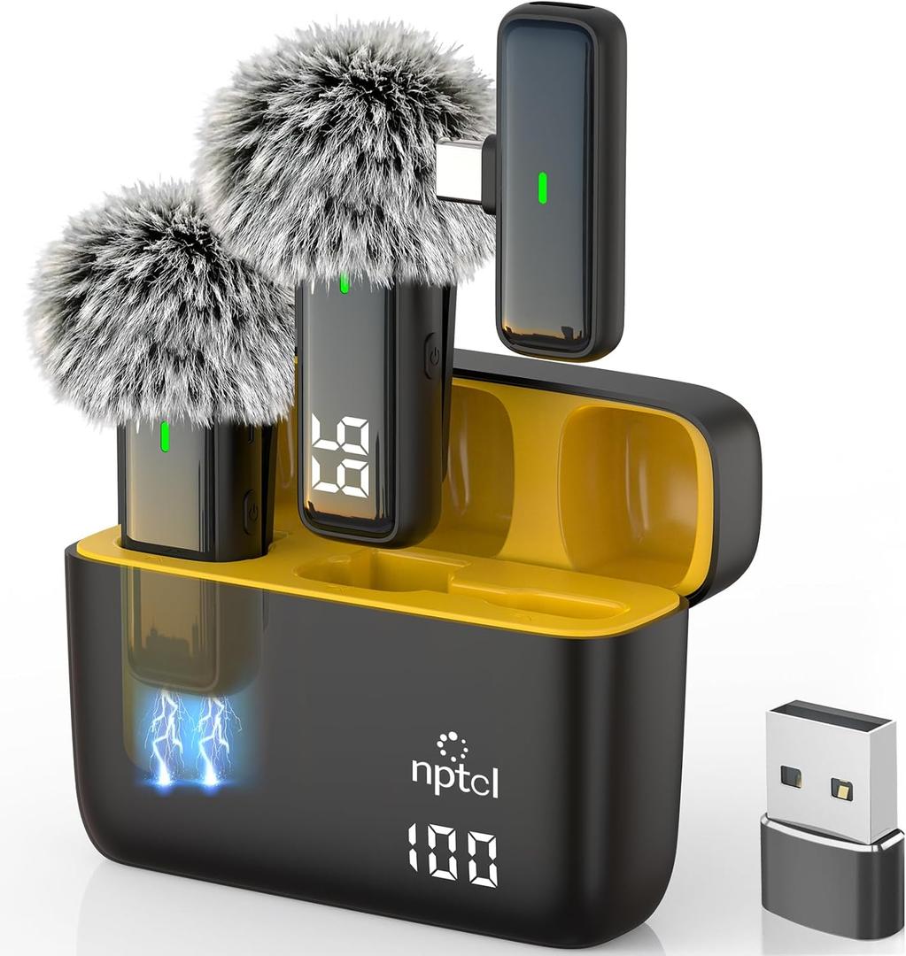 NPTCL Wireless USB Microphone for PC Laptop iPhone 16/15 Android Phone - Noise Canceling Lapel Lavalier Mic with 24H Charging Case for Video Recording Vlog TikTok Podcast Live Streaming (USB & USBC)