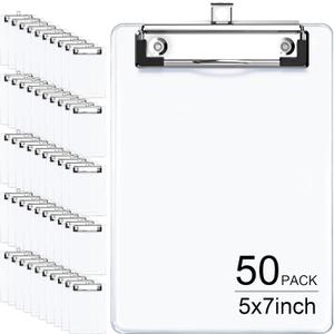 50 Pack Clear Small Clipboard, 5 x 7 Mini Size for Classroom, Students, Teacher, Nurse,Clip Board with Low Profile Clip, Office & School Supplies