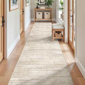 2x10 Runner Rug, Long Hallway Rugs for Dining Room, Living Room, Bedroom, Machine Washable Kitchen Carpet Runner with Rubber Backing, Soft Low Pile Indoor Rug (2'x10', Brown/Beige)