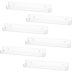 LikeU 6 PCS Clear Acrylic Floating Shelves Book Shelf Display Ledge,5 MM Thick Wall Mounted Storage Shelf for Nursery Decor,Invisible Kids Bookshelf and Small Toy Storage,15 Inch LikeU 6 PCS Clear Acrylic Floating Shelves Book Shelf Display Ledge,5 MM Thick Wall Mounted Storage Shelf for Nursery Decor,Invisible Kids Bookshelf and Small Toy Storage,15 Inch