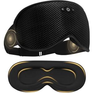 Sleep Mask with Bluetooth Headphones, Removable 3D Contoured Cup, Wireless Eye Mask for Sleep, Sleeping Headphones with Thin Stereo Speakers for Men, Women, Travel, Relaxation - Black