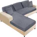 NAISI Sectional Couch Covers 6 Pieces Velvet Couch Cushion Covers L Shape Soft Stretch Sofa Slipcovers with 2pcs Pillowcases for Left/Right Chaise Sectional Couch(2 Seater+1 Chaise+3 Back,Dark Grey)