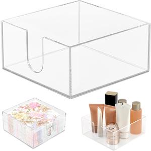 Clear Acrylic Cocktail Napkin Holder, Acrylic Napkin Holder for Table, Square Cocktail Napkins Holder, Plastic Napkins Holder Great for Table Bathroom,Kitchen, Parties and Dinners, Clear