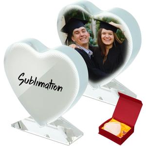 Didaey 2 Pcs Sublimation Blanks Crystal Picture Frame Crystal Tabletop Decor Decorative Plaques Custom DIY Photo Frame for Christmas Wedding Memorial DIY Gift(Heart Shape)