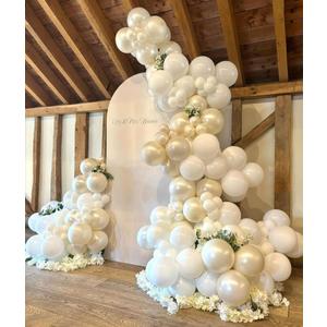 Pearl White Balloon Arch Kit, 132pcs Double Stuffed Pearl Ivory Balloons with Light White Latex Balloons for Wedding Bridal Birthday Engagement Baby Shower Anniversary Bachelorette Party Decorations