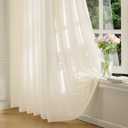 FMFUNCTEX Sheer Non-See-Through Butter Cream Curtains for Bedroom, Faux Silk That Let Light Curtains 90 inches Long Light Filtering Privacy Sheer Window Drapes for Living Room, Rod Pocket 2 Panels Set