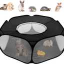 Small Animal Playpens with Top Cover, Foldable Breathable Small Pets Cage Tent Outdoor Indoor Portable Play Pen for Guinea Pig Hedgehog Hamster Cat Rabbit Bunny Puppy Ferret Rat Chicks (Black)
