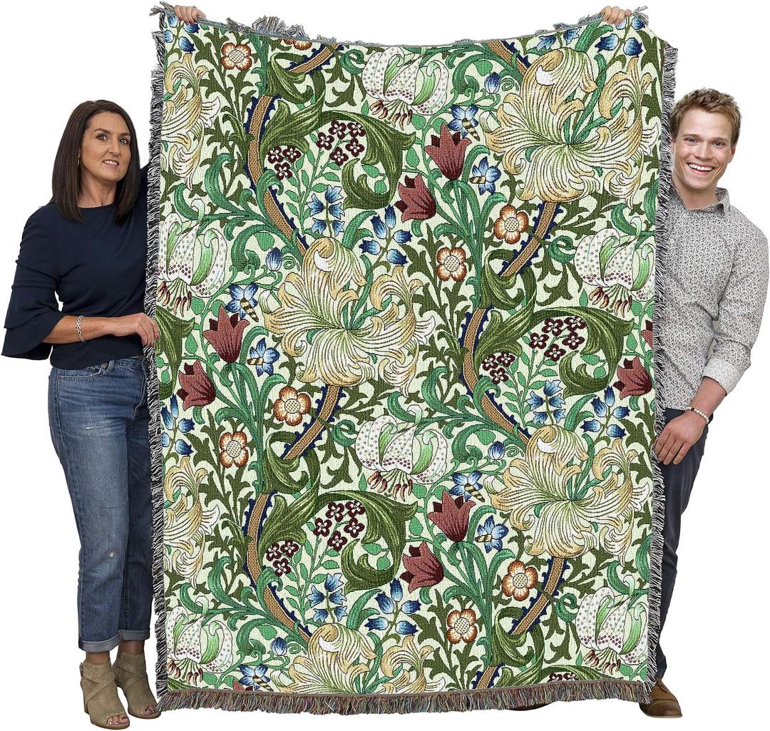 Pure Country Weavers William Morris Golden Lily Blanket - Arts & Crafts - Gift Tapestry Throw Woven from Cotton - Made in the USA (72x54)