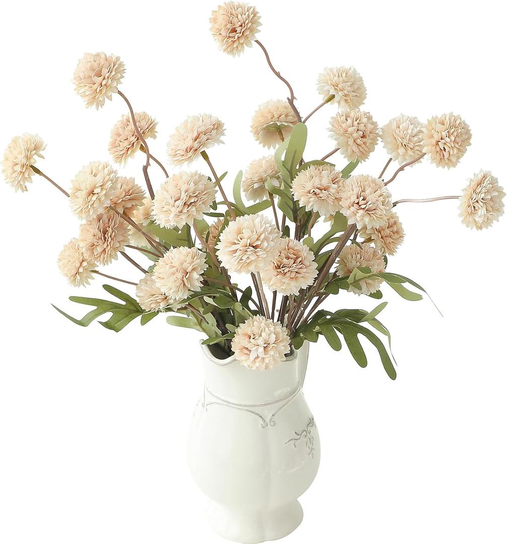 Floroom 6pcs Beige Faux Silk Mums Artificial Flowers, Bulk Fake Small Mini Chrysanthemums with Stems for DIY Champagne Wedding Centerpieces Floral Arrangements Vase Fillers Home Decorations