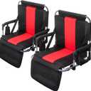 GREEN PARTY Stadium Seat for Bleachers Portable Outdoor Floor Folding Stadium Chair with Armrest, Back Support, Cup Holder, Mesh Bag and Hide Hooks (Black Red 2)