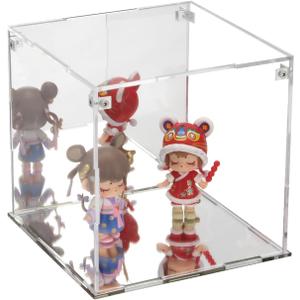 Self-Assemble Acrylic Display Case with Mirrored Back, Clear Action Figure Storage Display Box with Mirrored Base Stand, Cube Storage Containers for Home Office Collectibles, 6x6x6 Inch