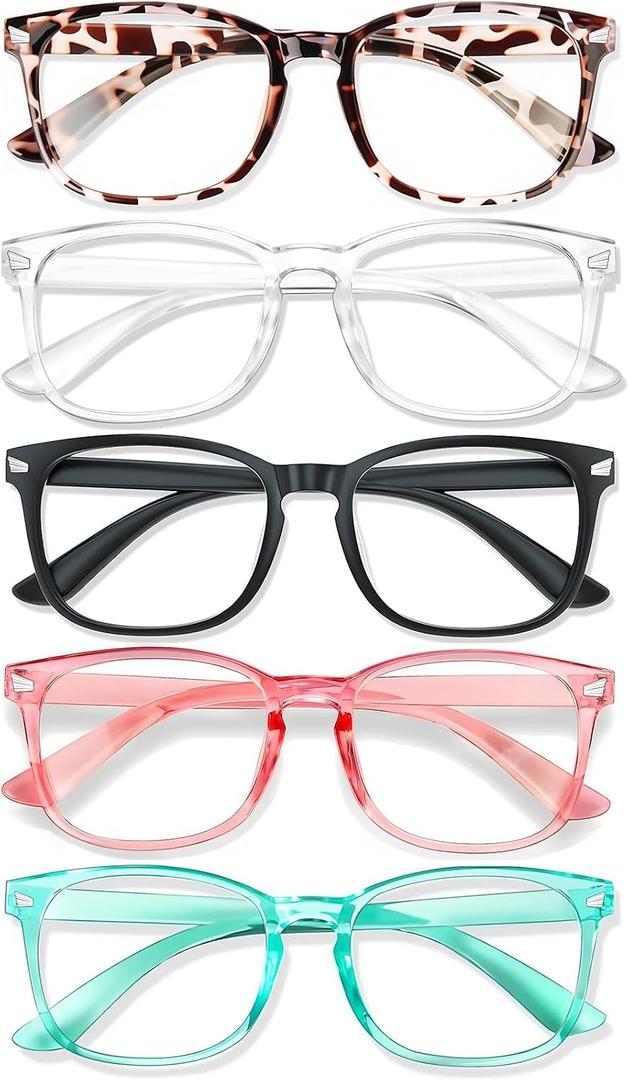 2 x Blue Light Glasses for Woman Men | 99% Blue Light Blocking Glasses for Computer Gaming TV Phone Screen Square Frame | Anti Eyestrain & UV Glare Protection - 5 Pairs