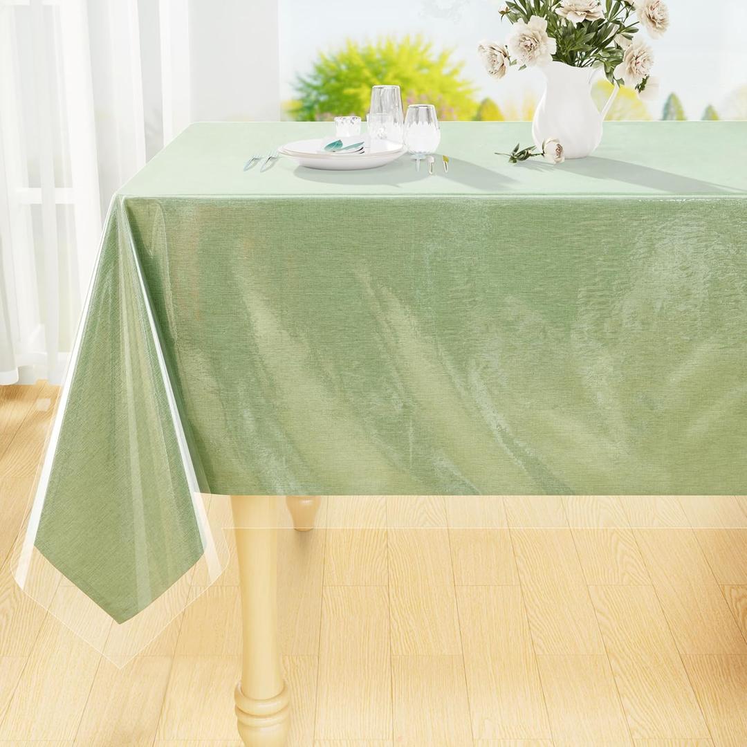 Smiry Rectangle Table Cloth 60x84 Inch, Waterproof Wipeable Vinyl Tablecloths Protector, Oil Spill Proof Plastic Table Cover for Dining, Picnic, Camping, Outdoor, Clear