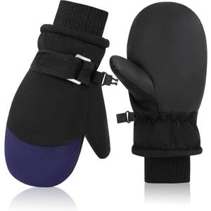 Sea Zaela Kids Winter Gloves Toddlers Snow Gloves Windproof Waterproof Mittens Fleece Outdoor Ski for Litter Girls Boys (4-7 T, Black & Navy Blue)