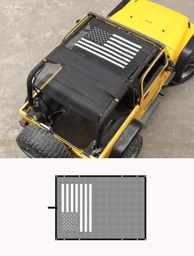 Savadicar Mesh Shade Top, Roof Sunshade Cover for 1995-2006 Jeep Wrangler TJ, UV Protection & Heat Reduction for Enhanced Comfort on The Road, Durable Polyester, Black
