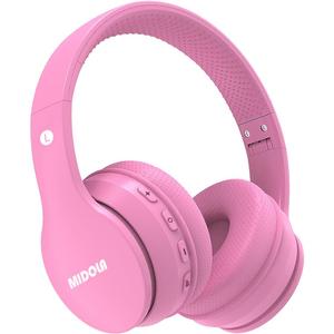 MIDOLA Kids Headphones Bluetooth 5.3 Wireless 60H Play Time Volume Limit 85/110dB Over Ear Foldable Protection Headset/Wired AUX Cord Mic for Children Boy Girl Travel School Phone Pad Tablet Pink
