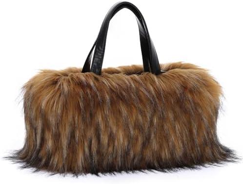 Oweisong Faux Fur Tote Handbag for Women Furry Shoulder Crossbody Bag Fluffy Plush Hobo Satchel Top Handle Bag