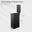 EKO Hudson Slim 50L / 13.2 Gallon Kitchen Trash Can with Lid, Stainless Steel Step Garbage Can for Kitchen or Home, Space-Saving Garbage Can with Soft Close Lid, Stay-Open, Liner Ring, Matte Black