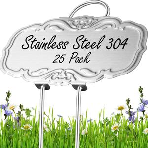 Updated Metal Plant Labels for Garden, 25 Pack Stainless Steel DIY Plant Markers Waterproof for Flowers, Vegetables, Seedlings (Silver)