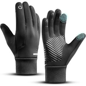 Winter Warm Gloves Men Women, Windproof Waterproof Thermal with Touchscreen Fingers & Anti-Slip Palm for Cool Weather Running Cycling Driving Hiking Biking Walking Sports Soccer, Freezer Work (Medium, Black)