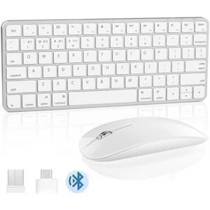 5 in 1 Aluminum Keyboard and Mouse for Mac Wireless Keyboards Bluetooth Rechargeable Mouse Compatible with iMac MacBook iPad and All MacOS iOS Windows Android Devices