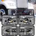 BICYACO 4 PCS DOT 4x6 Inch LED Headlights Rectangular Replacement H4651 H4652 H4656 H4666 H6545 Compatible with Peterbilt Kenworth Freightinger Ford Probe Oldsmobile Cutlass
