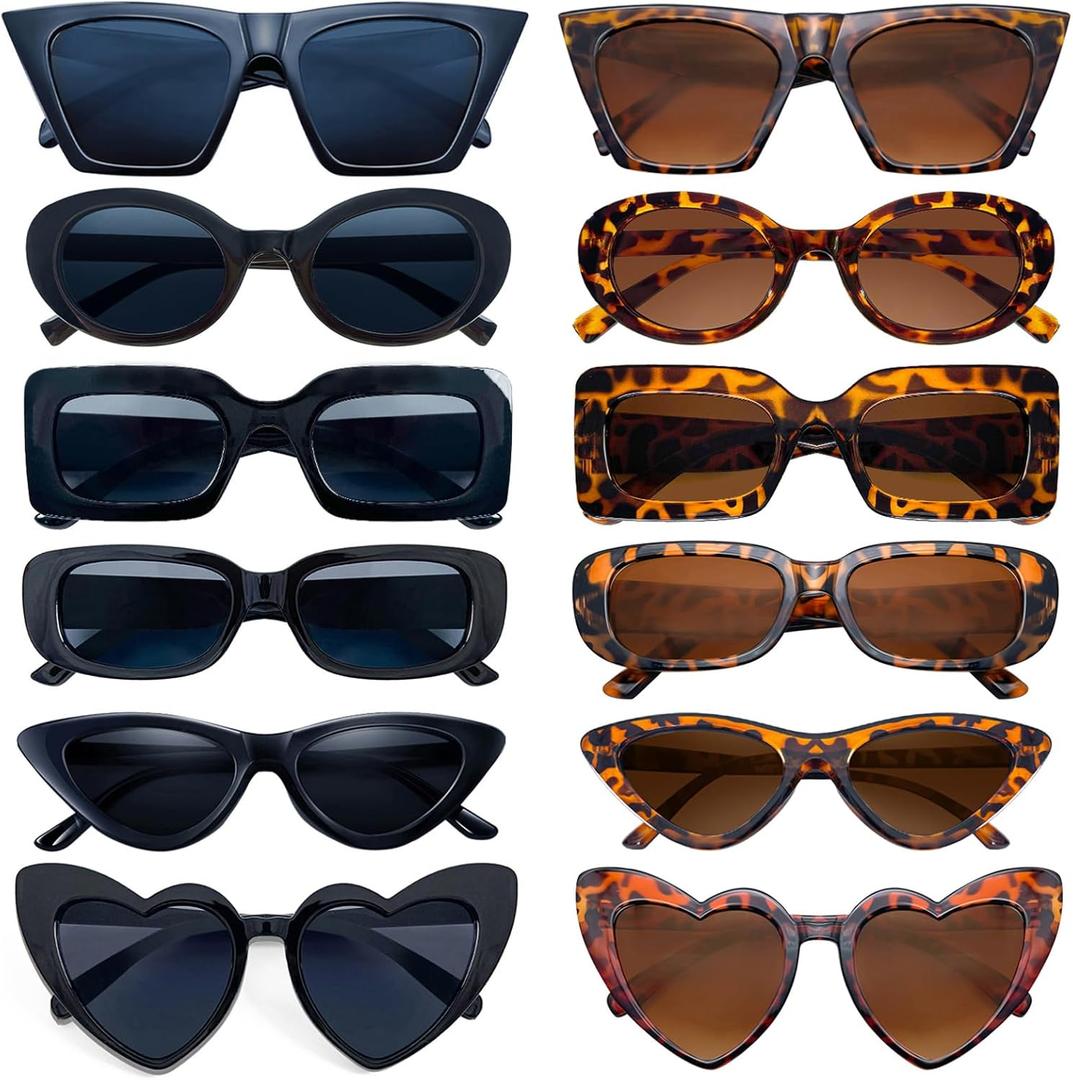 Matcheck 12 Mixed Style Sunglasses Retro Colored Party Glasses Solid Clear Color Costume Bulk Eyeglasses Unisex Adult