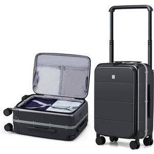 Hanke Top Opening Carry On Luggage, 20 Inch All-PC Aluminum Frame Wide Handle Luggage, Hard Shell Trunk Suitcase with Spinner Wheels, TSA Airline Approved (Jet Black, 40L)