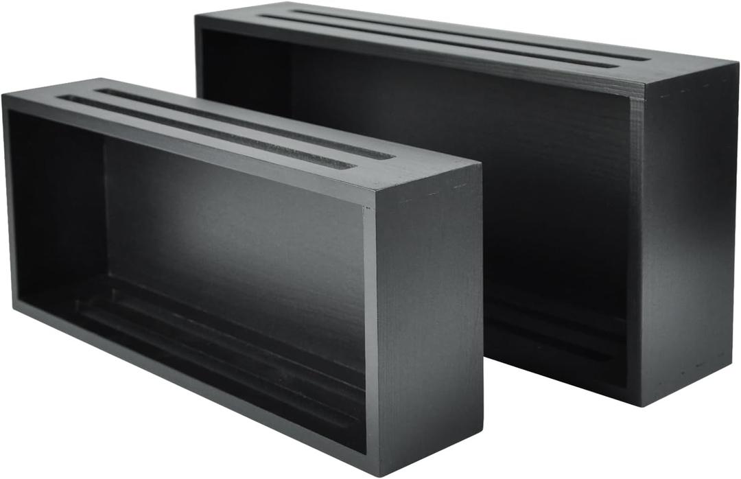 Bathroom Decor Box,Wooden Toilet Tank Topper Basket Tray,Back of Toilet Basket for Paper Storage Bathroom Counter Organizer (Black, Set of 2 Pieces)