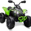 12V Kids ATV | Bombardier Licensed BRP Can-Am 4 Wheeler Quad Electric Ride-On Vehicle with LED Lights, Full Metal Suspension, Bluetooth, Music, USB, and Treaded Tires (Green)