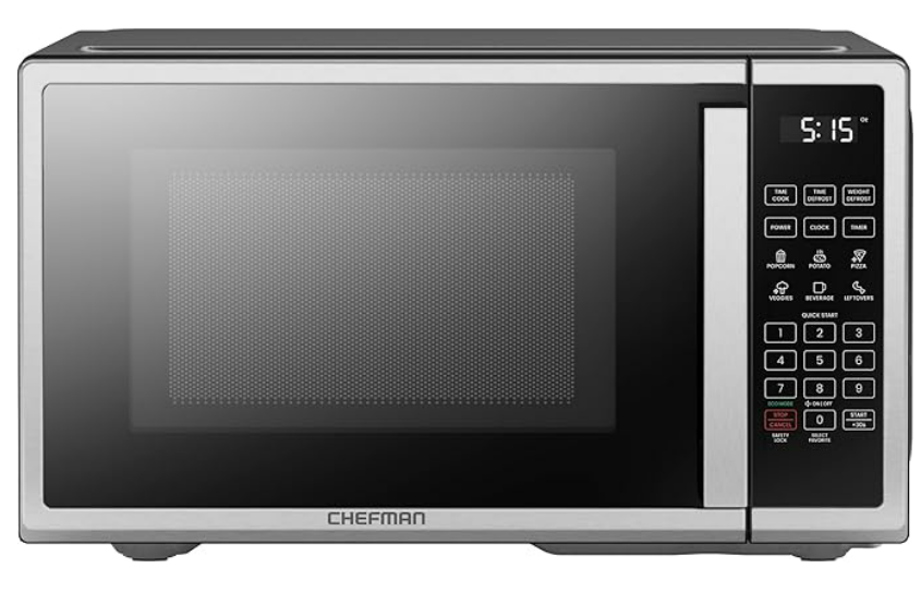 Chefman Countertop Microwave Oven 0.9 Cu. Ft. Digital Stainless Steel Microwave 900 Watt with 6 Presets, Eco Mode, Mute Option, Memory Function, Child Safety Lock, Kitchen, Home, Dorm Essentials