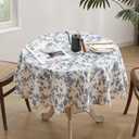 Cotton Linen Round Tablecloth - Pastoral Floral Tablecloth Washable Table Cloth for Kitchen Dining Room Table Cover for Party Dinner, Picnic (Blue Floral, Round 55")