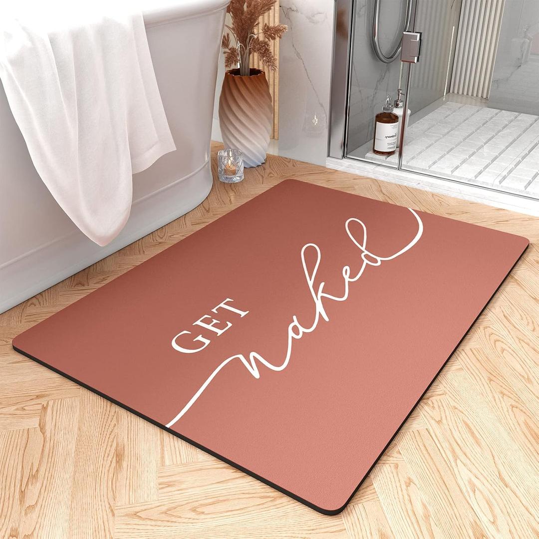 tchdio Bath Mat-Super Absorbent Quick Dry Bath Mats for Bathroom Floor Non Slip-Bathroom Mats with Rubber Backing-Ultra Thin Bathroom Rugs Fit Under Door, 21" x 34", Terracotta