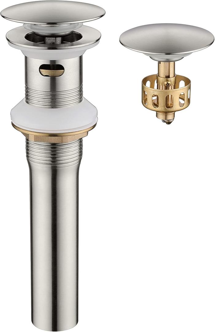 Pop up Sink Drain Stopper with Overflow Brushed Nickel for Bathroom Vessel Vanity Sink Art BasinBig Cap Sink Drain with Overflow, Metal Pop-up Drain Strainer with Detachable Basket Stopper