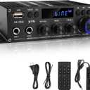 Romicta Stereo Audio Amplifier, 2.0 CH Mini Home Audio Bluetooth 5.0 Stereo Receivers with 400W, FM, AUX, USB, Microphone Input, 12V 5A Power Supply, Power Amplifier for Car Home Bar Party