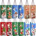 Liobelon 12 Pieces Christmas Wine Gift Bags With Tags - Colorful Paper Champagne Bottle Bags for Xmas Holiday Home Party Favor Decoration, 6 Designs
