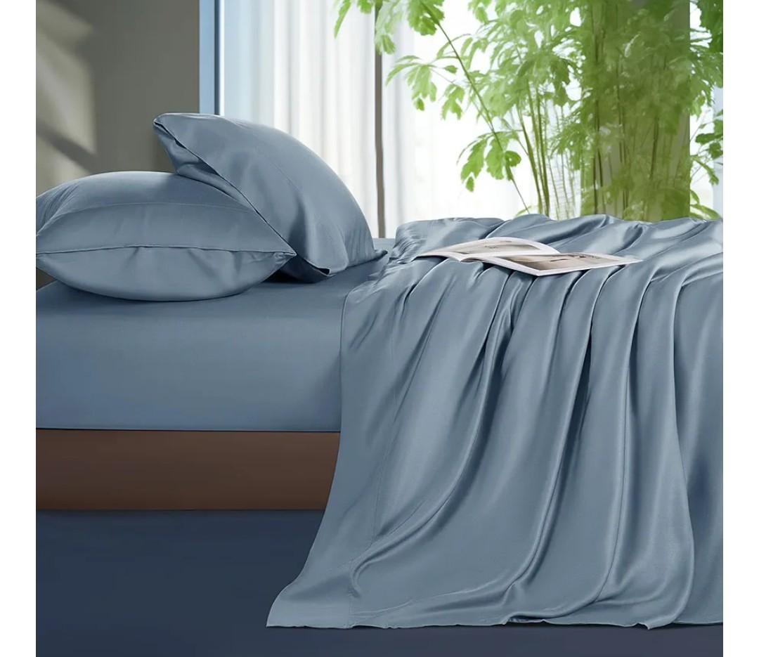 Shilucheng Tencel Sheets 4 Piece, 100% Eucalyptus Lyocell Sheets Set, Cooler Than Cotton and Linen, Summer Cooling Breathable Bed Sheets for Hot Sleepers, 16 Inch Deep Pockets (French Blue, Queen)