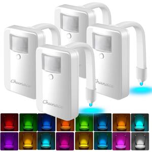 Chunace 4 Pack Toilet Night Light with Motion Activated Sensor, 16 Colors LED Nightlight Inside Bowl, Cool Stuff for Bathroom Decor Accessories, Unique & Funny Gadgets for Men/Kids 2025