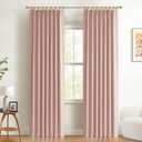 100% Blackout Shield Linen Look Textured Pinch Pleated Curtains Blackout Drapes 96 Inch Long 2 Panels Set, Faux Linen Blackout Curtains for Bedroom & Living Room, 40" W x 96" L, Blush Pink