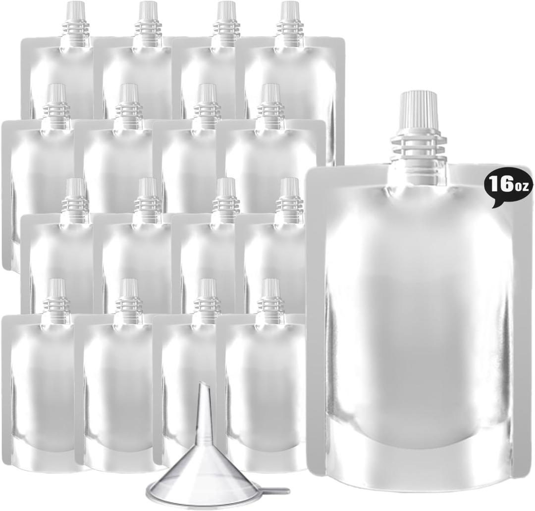 16 Pcs Plastic Flasks-Reusable 16OZ Drink Bags,Leak-Proof, BPA-Free for Travel,Plastic Flasks,Juice Travel Drink Bags for Travel Outdoor Sports, Concerts, Events(16OZ,16PCS)