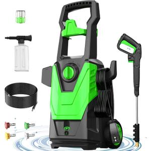 4800PSI PowerWasher with 20FT Hose, 35FT Cord, 4 Quick Nozzles, Foam Cannon for Car, Lane, Patio Cleaning, Hydro Jet Pressure Hose Water Wand for Gutter Patio Car Garden Window, Green